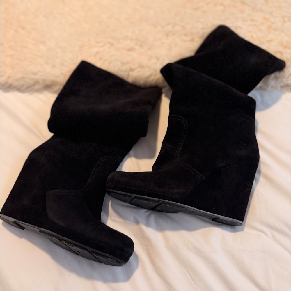 Prada Black Suede Wedge Boots